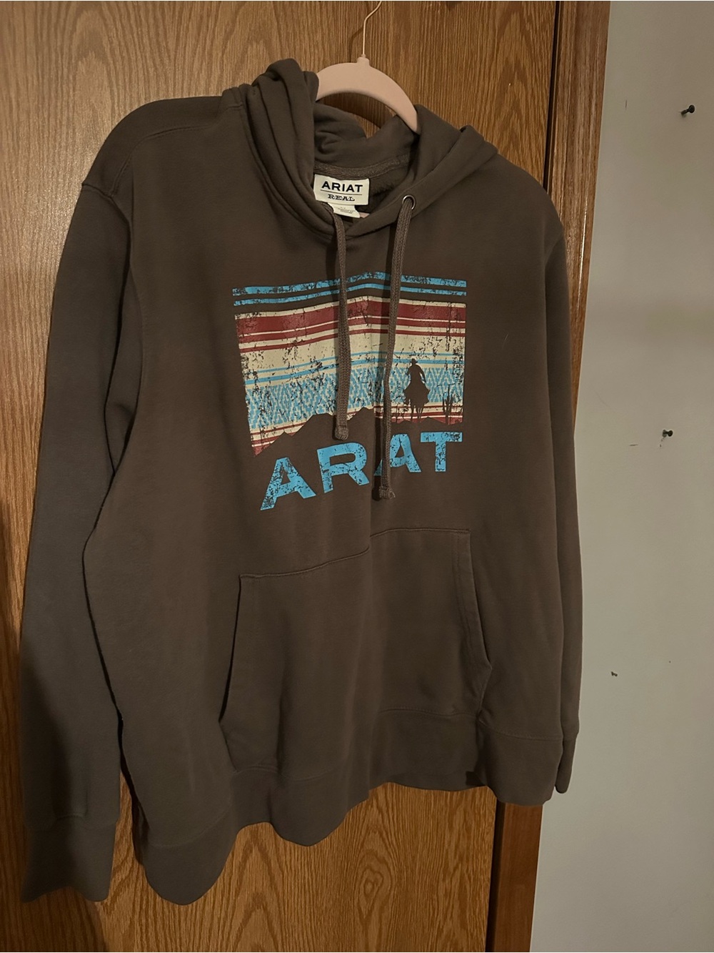 Ariat Dark Brown Hoodie with Blue, Red, Cream Graphic